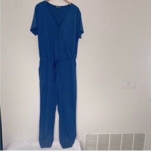 3/$25 PrettyGarden Women's Blue Elastic Waist Short Sleeve Jogger Jumpsuit XL